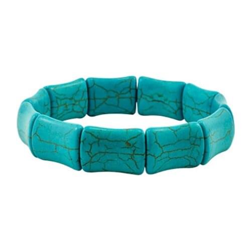 Trendy Handmade Weave Stackable Rectangle Shape Stretchy Bracelet Green Turquoises Stone Jewelry