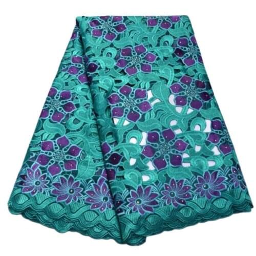 High quality green hand cut embroidered African lace fabric 2021 with stones for african swiss voile lace wedding clothes-N88198