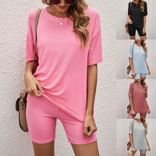 WomenS Homewear Solid Color Casual Tights Sports Suit Tops and Shorts 2 Sportswear Suits