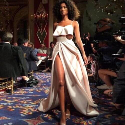 Fashion Side Slit A Line Women Long Skirt Elegant High Waist Ivory 2019 Faldas Adult Skirt Pleated Floor Length Custom Saias