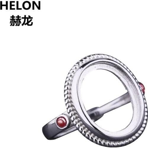 925 Sterling Silver Women Engagement Ring 11x13.8mm Oval Cabochon Semi Mount Ring fit Amber Turquoise Setting Adjustable