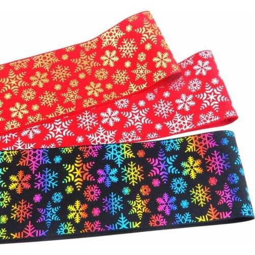 100Y/lot 75mm 3" gold silver hologram Christmas deer snowflake grosgrain ribbon DIY handmade material welcome custom order