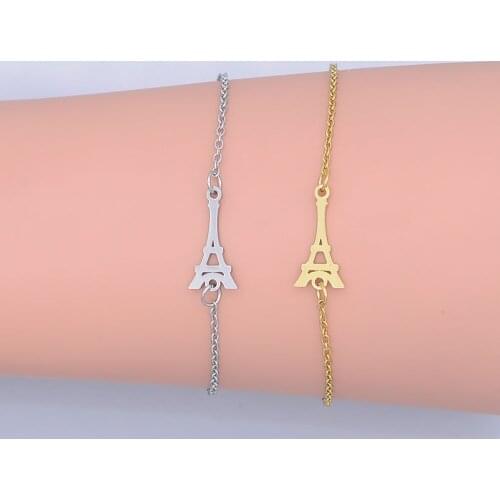 100% Stainless Steel Dainty Eiffel Tower Charm Bracelet For Women Wholesale OEM Jewelry Order Accepted Factory Sale Never Rust