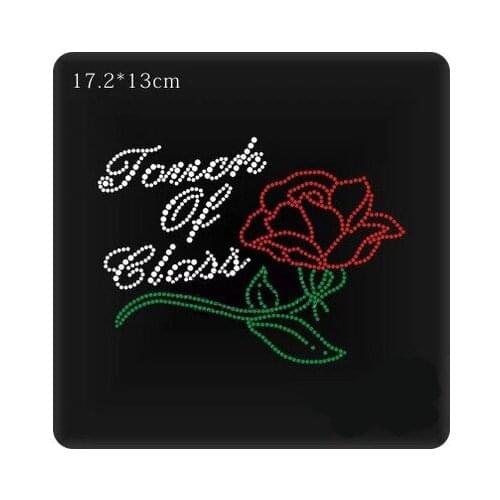 2pc/lot red rose iron on applique patches hot fix rhinestone motif designs iron on transfer for childrens shirt dress