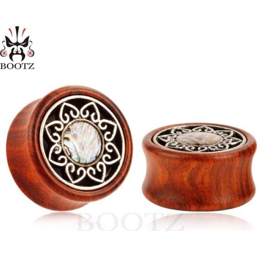 Rose wood metal ear plugs piercing shell style body jewelry pair selling ear tunnels 2pcs lot gauges retail