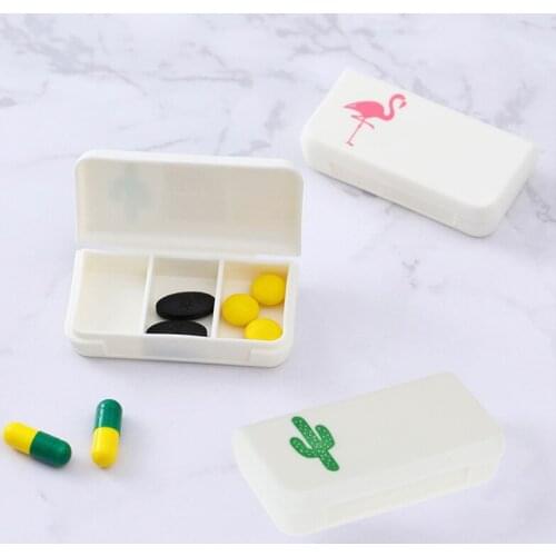 3 Grids Pill Box Tablet Flamingo Cactus Leaf Pill Case Dispenser Medicine Boxes Dispensing Kit Mini Organizer Case