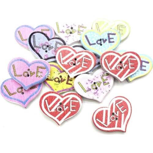 50PCS Heart-shaped Buttons Mixed Wooden Buttons 2 Hole Scrapbook DIY Sewing Accessories Around 25mm WD0020