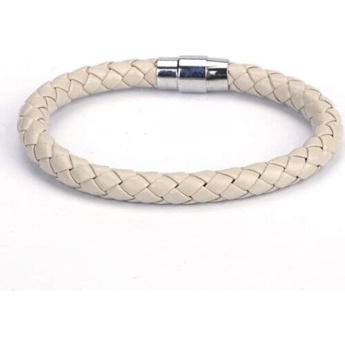 6mm Beige Grey Gray Tan Macrame Leather Magnetic Easy Clasp Wrap Bracelets Bangle For Man Women Unisex Jewelry Gift 2021