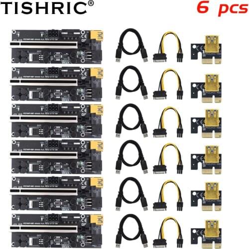 6PCS TISHRIC 3 in 1 6Pin PCI PCIE Riser 009s Plus VER009s PLUS Riser Card GPU Card Molex USB 3.0 PCI E 16X Riser for Mining
