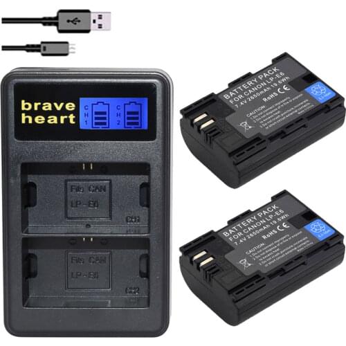 7.4v 2650mah bateria LP-E6 LP-E6N LP E6 E6N Camera Battery for Canon LP-E6 EOS 5DS 5D Mark II Mark III 6D 7D 60D 60Da 70D 80D
