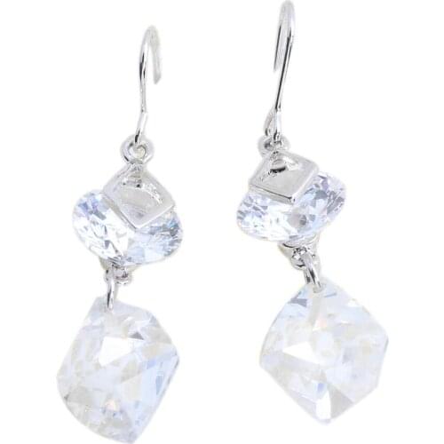 Chaste White Stone 10*10mm Semi-precious Silver Cool For Womens Earrings ED0035