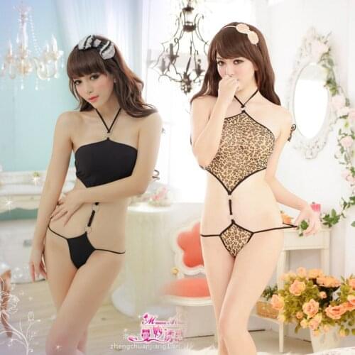 Sexy teddy o-ring Bodysuit underwear Alluring leotard jumpsuits Halter neck Buttocks Exposed Wet Look Merry Widow and Shorts Set