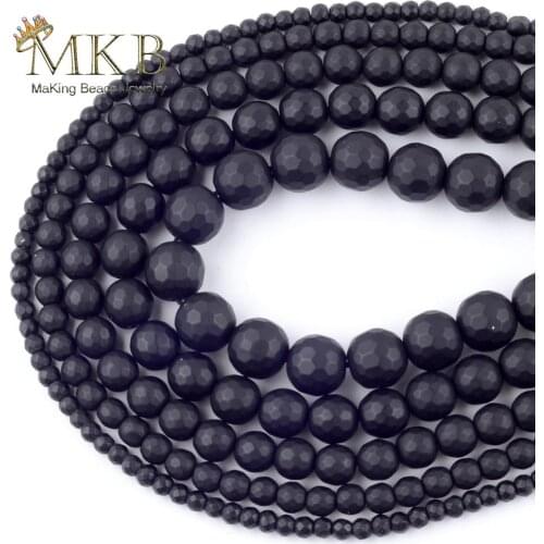 Natural Stone Beads Dull Polish Matte Black Agates Onyx Ball Loose Beads For Jewelry Making 4 6 8 10 12mm Diy Bracelet 15"Strand