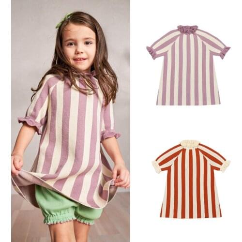 Baby Dress 2021 New Summer Girls Cute Knit Stripe Half Sleeve Breathable Dresses Toddler Kids Cotton Fashion Clothes