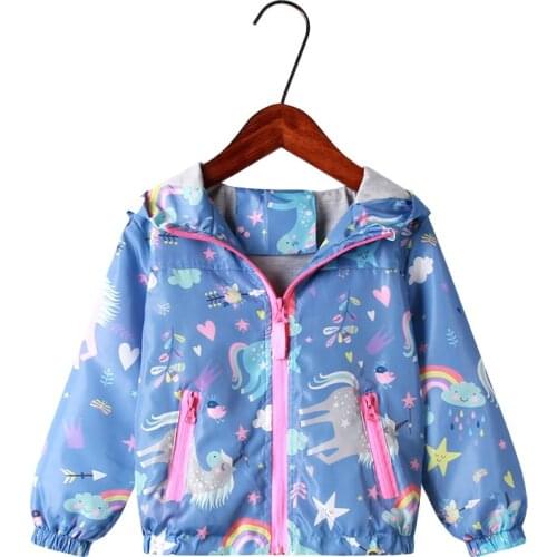 Unicorn Spring Girls Jackets And Coats Hooded Unicorn Rainbow Pattern Kids Windbreaker Jackets Autumn Jackets For Girl Children