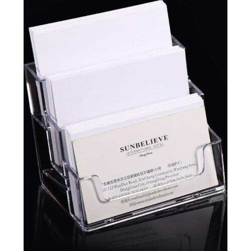 HOOMIN Desktop Business Card Holder Plastic Multi-layer Desk Shelf Box Storage Transparent