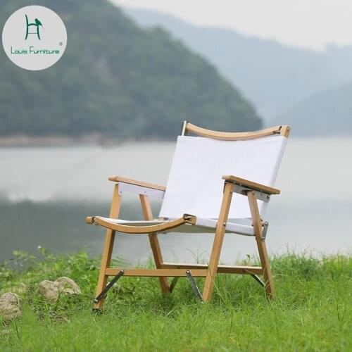 Louis Fashion Solid Wood Folding Portable Chair Outdoor Indoor Courtyard Camping Lightweight Self-Driving Travel Camping