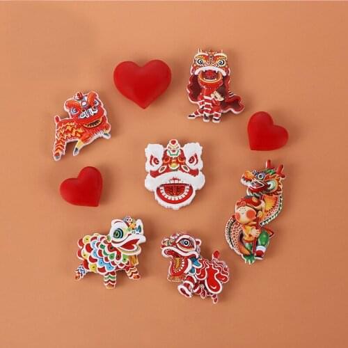 Refrigerator Magnet Cartoon Chinese New Year Festival Dragon Dance Lion Dance Fridge Magnet Traditional Spring Festival