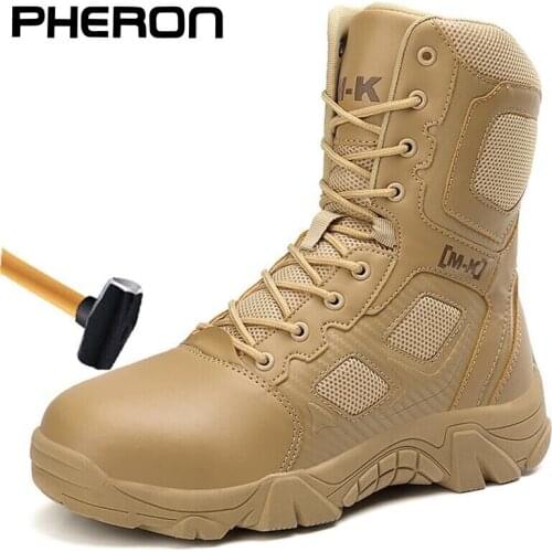 New Work Security Steel Toe Mens Boots Anti-smashing Combat Ankle Boot Military Tactical Desert Boot Army Work Mens Shoes 47
