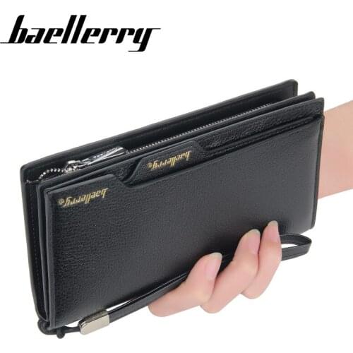 Baellerry Men Long Wallets Lychee Pattern Multi Card Position Clutch Purse Coin Pocket Long Money Bags for Male billetera hombre