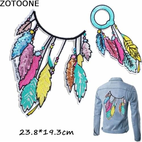 ZOTOONE Large Patch Sequin Colorful Leaves Feather Embroidered Patch Iron on Sewing Applique for Jeans Clothing Decorations E