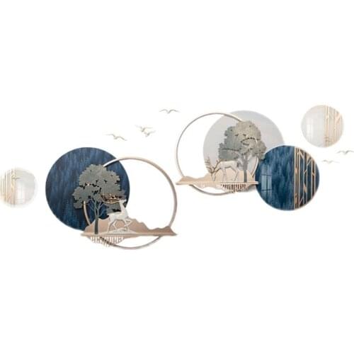 Nordic Wrought Iron Round Landscape Wall Hanging Home Livingroom Wall Sticker Decoration Hotel Store Lobby Wall Mural Ornaments