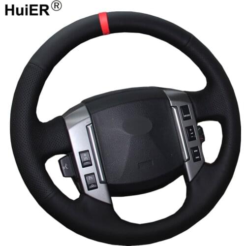 HuiER Hand Sewing Car Steering Wheel Cover Red Marker For Land Rover Discovery 3 2004-2009 Comfortable Breathable Car Styling