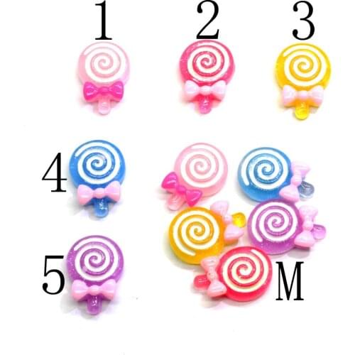 Wholesale Resin Flatback Lollipop Candy Cabochons Kawaii Jelly Swirl Lollipop With Bow Cabochons Flatback Resin Cabs