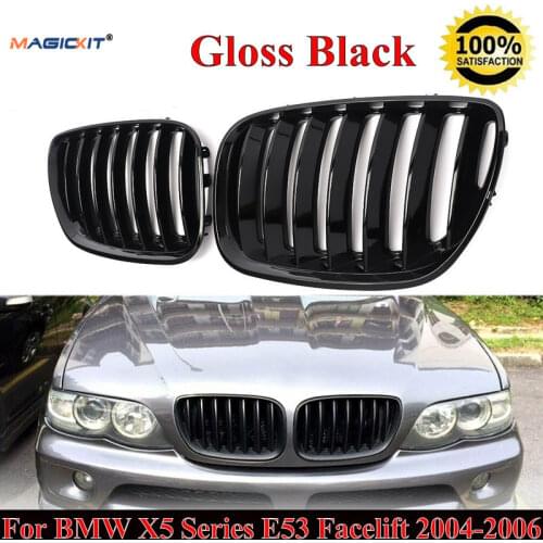 MagicKit Front Kidney Grille Shiny Gloss Black for BMW E53 X5 SUV Facelift 2004-2006