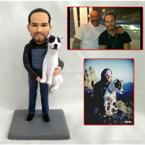 Personalized gifts for father with pet dog Personalized Date Name birthday Cake Topper Groom and Bride Action Figures clay doll