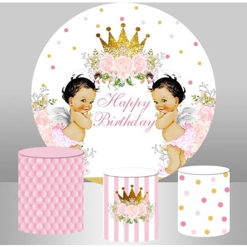 Gender Reveal Baby Shower Round Backdrop Circle Banner Elastic Plinth Covers Prince or Princess Background Boy or Girl Banner