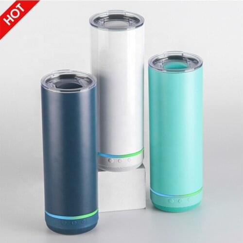 20oz Straight Speaker Tumbler Water Bottle With Wireless Music Tumbler White Blanks Sublimation Stainless Steel Thermos For Gift