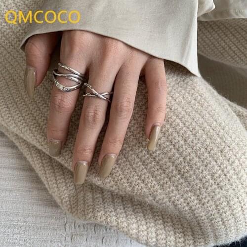 QMCOCO Minimalist 925 Silver Party Rings For Women New Trendy Creative Design Double Cross Finger Jewelry Gifts