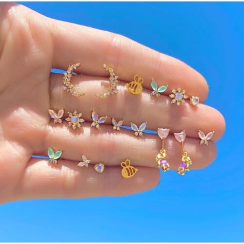 Minimal Delicate 100% 925 Sterling Silver Small Tiny Cute Lovely Colorful CZ Dainty Butterfly Earring Stud Piercing For Girl