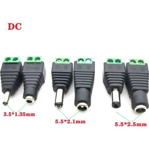 Male Female DC Power Plug Connector 2.1mm x 5.5mm 2.5mm x 5.5mm 1.35mm x 3.5mm Needn't Welding DC Plug Adapter 12V 24V For CCTV