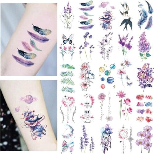 Tattoos Temporary Women Arm Chest Tattoo Stickers Body Art Custom Tatoos Ankle Flora Cherry Lavender Flash Fake Waterproof