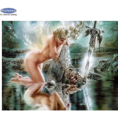 Needlework Diamond Painting Naked Woman River Skull Sword,new arrival Diamond Embroidery full Drill Rhinestone Mosaic Picture