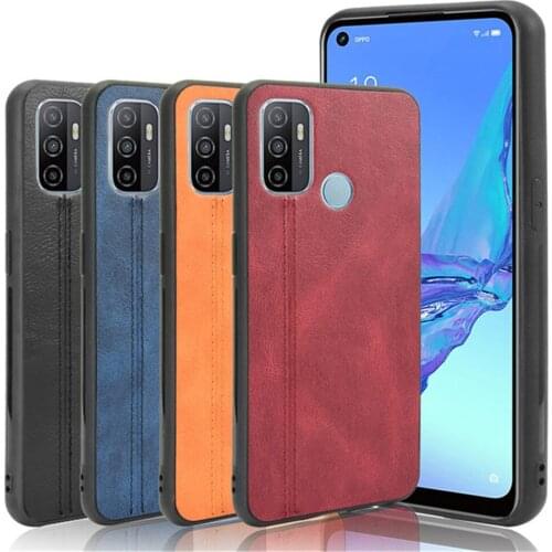 For OPPO A53 2020 Case Luxury Calfskin PU Leather lines Hard Back Cover Shockproof Case For Oppo A53S 5G A 53 OppoA53 Phone Case