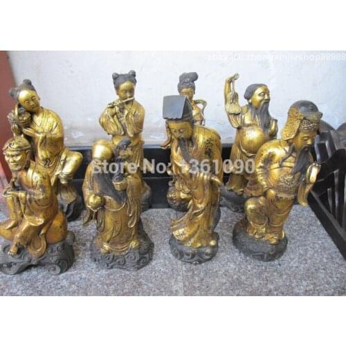 Xd 001319 16"China Myth Classic bronze Gild Eight Immortals God buddha statue Set