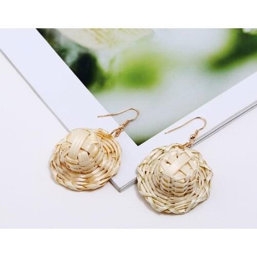 Bohemian Straw Hat Modeling Earrings Unique Rattan Weaving Earring Vintage Statement Jewelry For Women Party Jewelry New2019