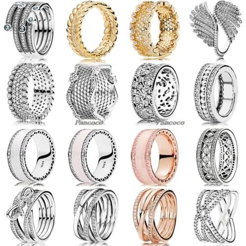 Authentic 925 Sterling Silver Ring Lace Of Love Rings With Crystal For Women Wedding Party Gift Pandora Jewelry