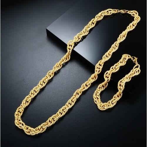 ZMFashion Hip Hop Twist Rope Chains Bracelet Necklace For Women Men High Quanlity Punk Stainless Steel Jewelry Set Accessories
