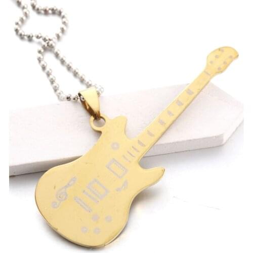 Gold Stainless Steel Fashion Pop Guitar Mens Pendant Necklace