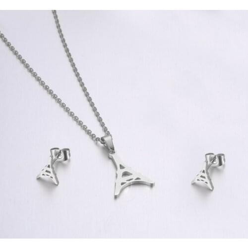 ZooMango Stainless Steel Sets For Women Girls Steel Color Tower Shape Necklace Earrings Jewelry Lovers Anniversary Jewelry