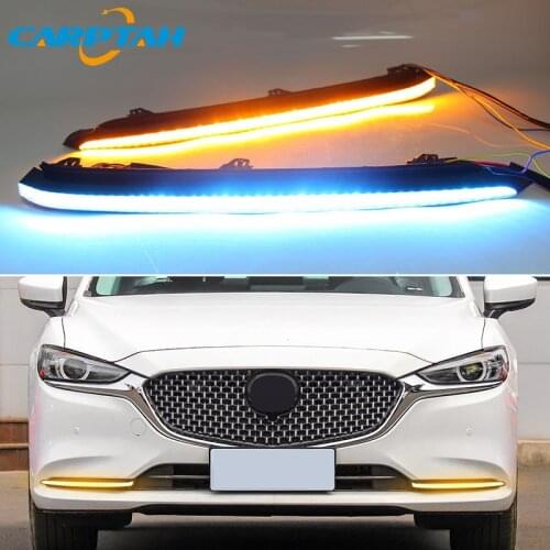 12V LED DRL Daylights For Mazda 6 Atenza 2020 2021 Dynamic Yellow Turn Signal Night Blue Auto Daytime Running Light Fog Lamp