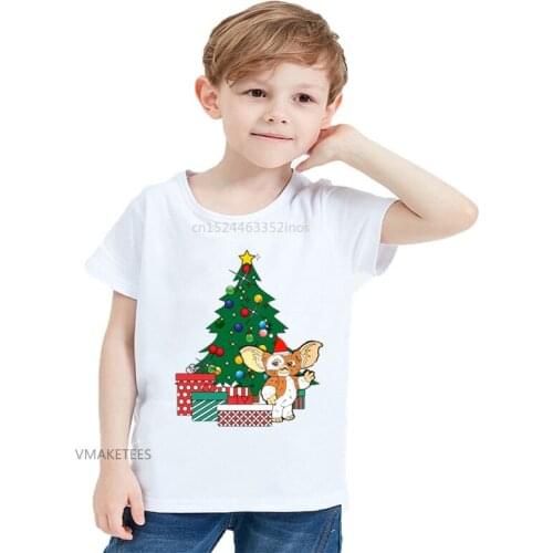 2020Summer Girls & Boys T shirt Children Gizmo Around The Christmas Tree Print T-shirt Baby Kids Funny Cartoon Clothes