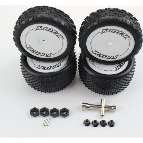 4Pack of RC Rubber Tires + Wrench for WLtoys 104001 On/Off Road Buggy Accessories