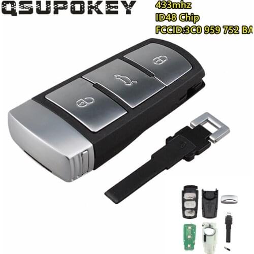 434MHz 3 Buttons Keyless Uncut Flip Smart Car Remote Key Fob with ID48 Chip 3C0959752BA for V-W Passat B6 3C B7 Magotan CC