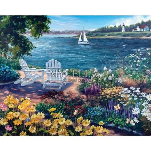 5D DIY Diamond Painting Garden by the Bay Landscape Embroidery Cross Stitch Full Drill Diamond Mosaic Home Decor Gift Needlework