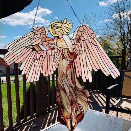 Angel Wind Chime Wall Hanging Home Decoration Angel With Stained Glass Elegant Angel Wind Chimes Ornament Outdoor Garden Decor